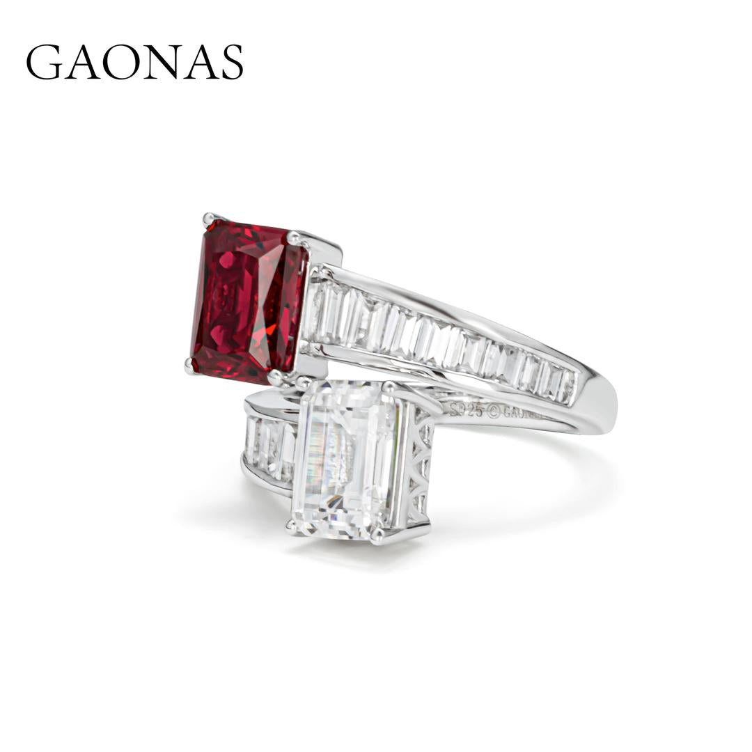 GAONAS Ruby ring Cubic Zirconia S925 Silver Artificial woman unisex fashion luxurious jewelry Red rich creative gifts 2025 NEW 10060JR