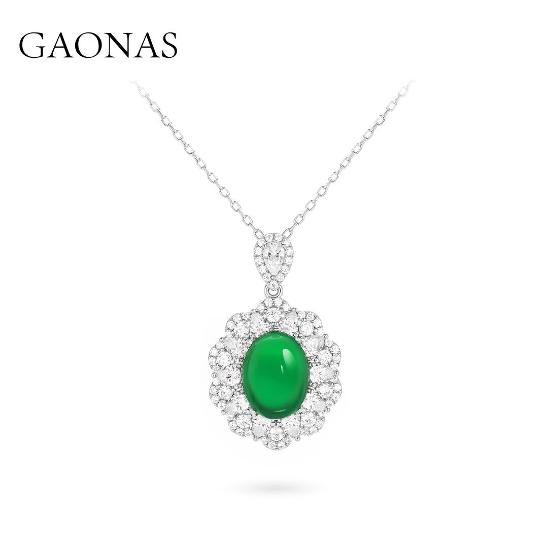 GAONAS Emerald necklace Cubic Zirconia S925 Silver Artificial woman unisex fashion luxurious jewelry Green rich creative gift 2025 NEW GX121266