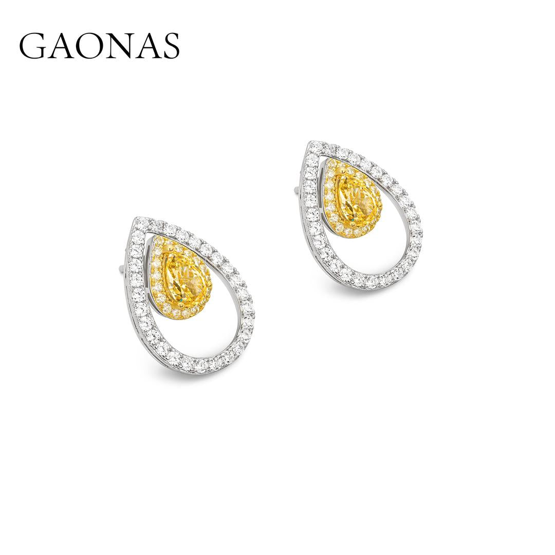 GAONAS Fancy Vivid Yellow earring Cubic Zirconia S925 Silver Artificial woman unisex fashion luxurious jewelry Yellow rich creative gifts 2025 NEW YE076633