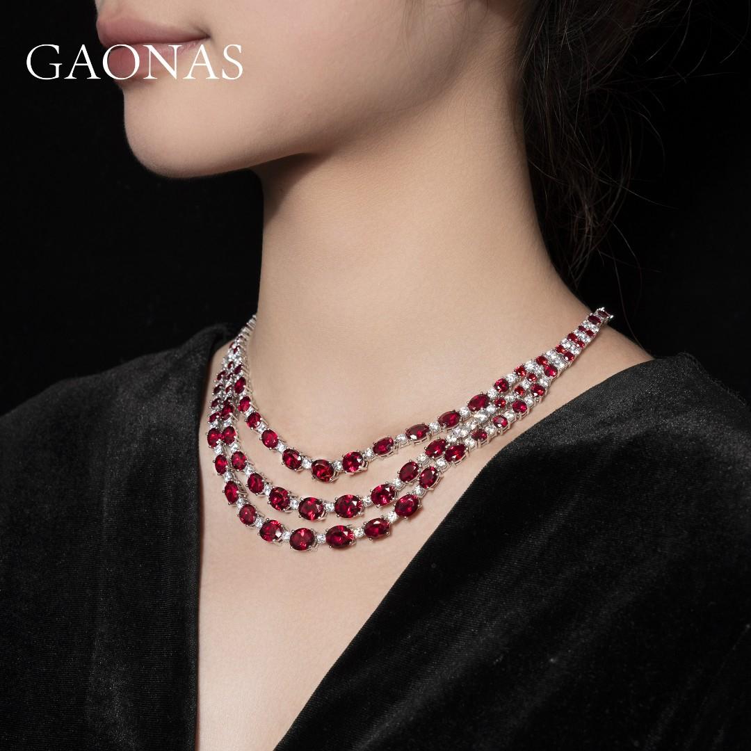 GAONAS Ruby necklace Cubic Zirconia S925 Silver Artificial woman unisex fashion luxurious jewelry Red rich creative gifts 2025 NEW RX121933