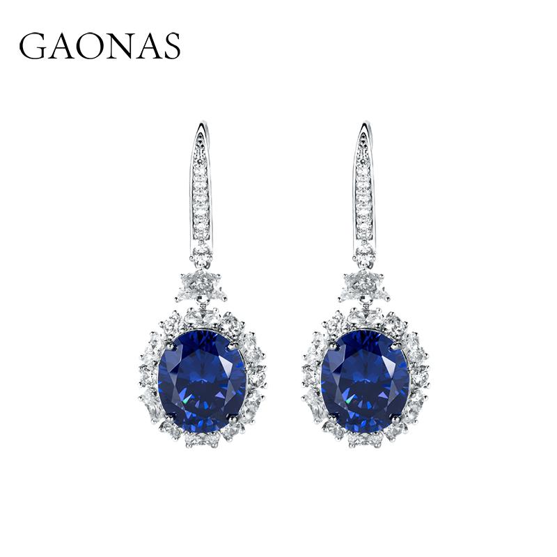 GAONAS Royalblue earring Cubic Zirconia S925 Silver Artificial woman unisex fashion luxurious jewelry Blue rich creative gifts 2025 NEW BE102600