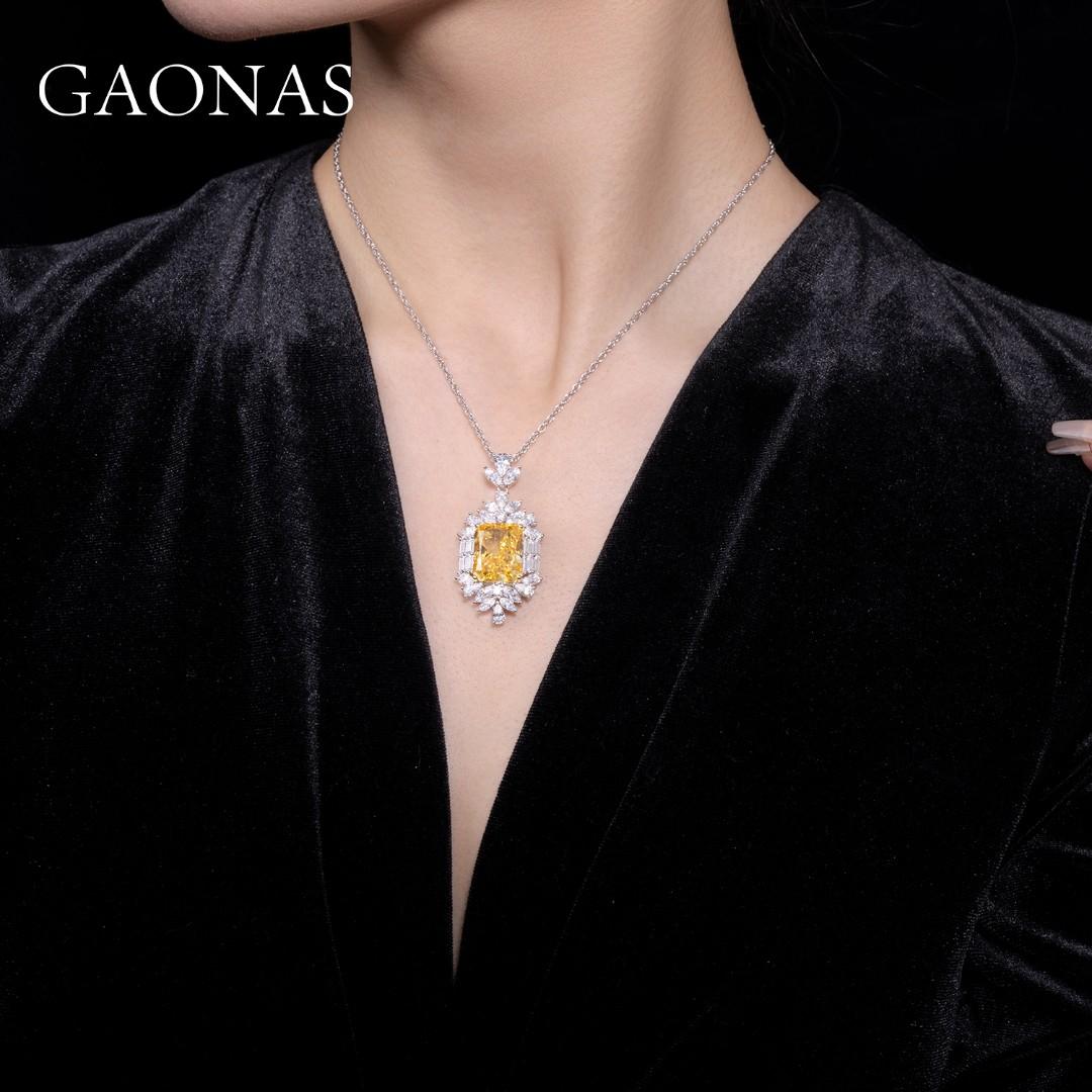 GAONAS Fancy Vivid Yellow necklace Cubic Zirconia S925 Silver Artificial woman unisex fashion luxurious jewelry Yellow rich creative gifts 2025 NEW YD033300