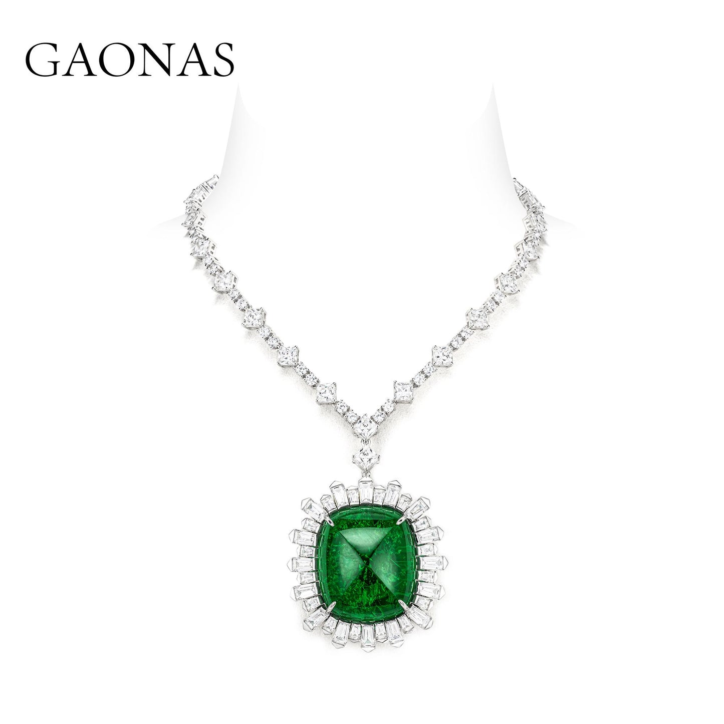 GAONAS Emerald necklace Cubic Zirconia S925 Silver Artificial woman unisex fashion luxurious jewelry Green rich creative gifts 2025 NEW GX129333