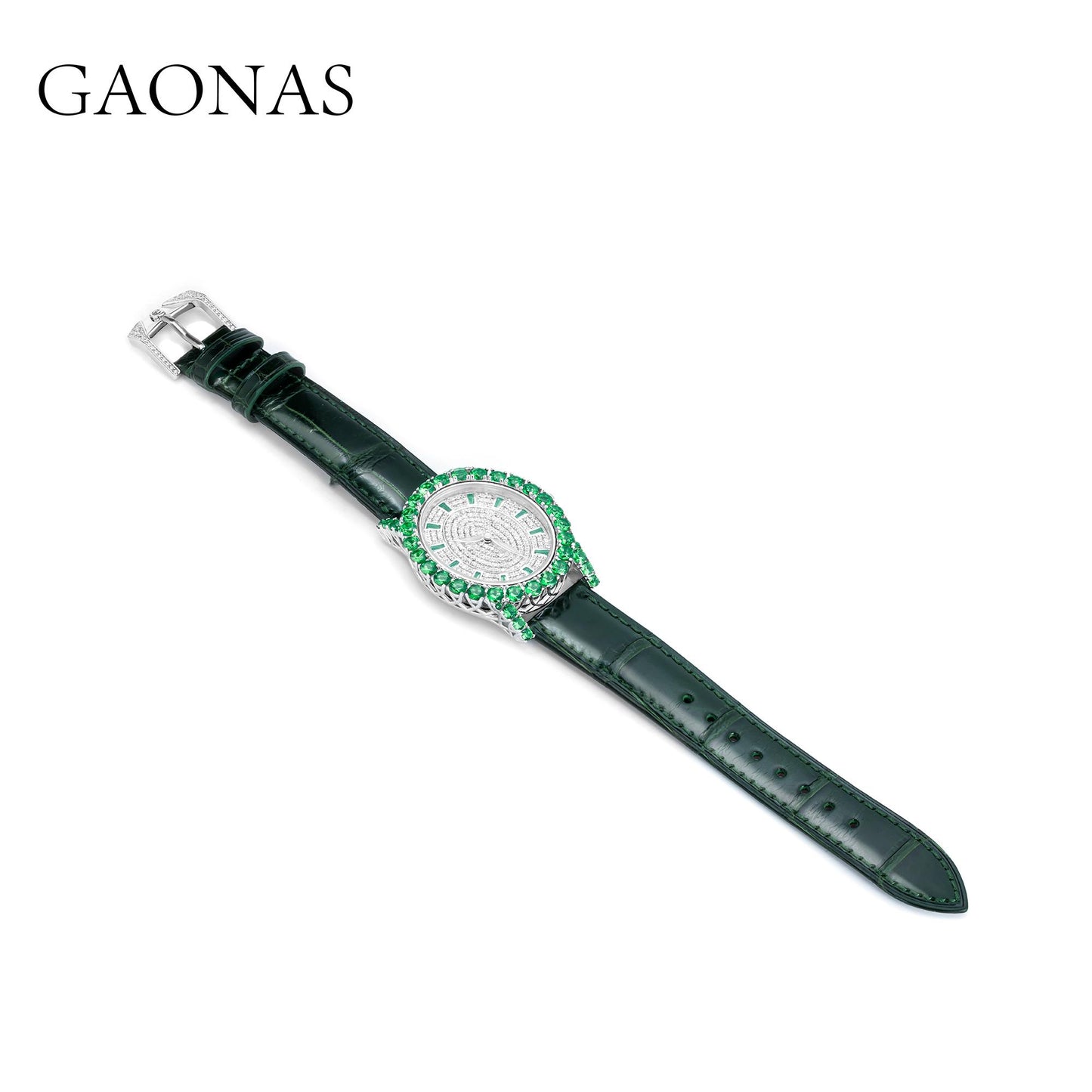 GAONAS Emerald watch Cubic Zirconia S925 Silver Artificial woman unisex fashion luxurious jewelry Green rich creative gifts 2025 NEW 10514SG