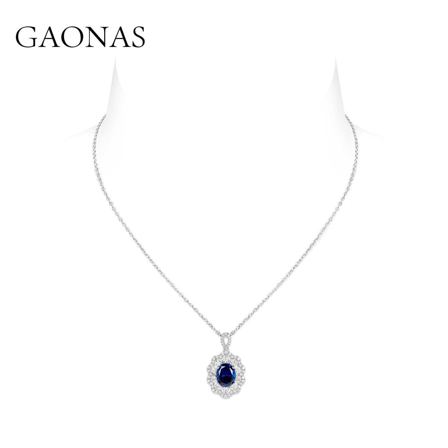 GAONAS Royalblue necklace Cubic Zirconia S925 Silver Artificial woman unisex fashion luxurious jewelry Blue rich creative gift 2025 NEW BX12630