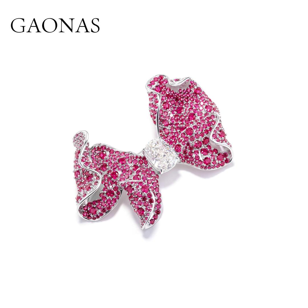 GAONAS Ruby brooch Cubic Zirconia S925 Silver Artificial woman unisex fashion luxurious jewelry Red rich creative gifts 2025 NEW FZ49333