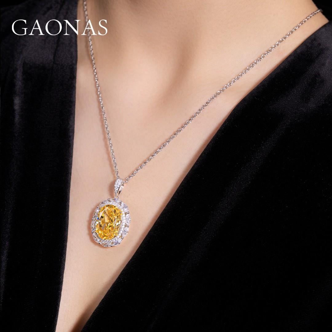 GAONAS Fancy Vivid Yellow necklace Cubic Zirconia S925 Silver Artificial woman unisex fashion luxurious jewelry Yellow rich creative gifts 2025 NEW YD052870