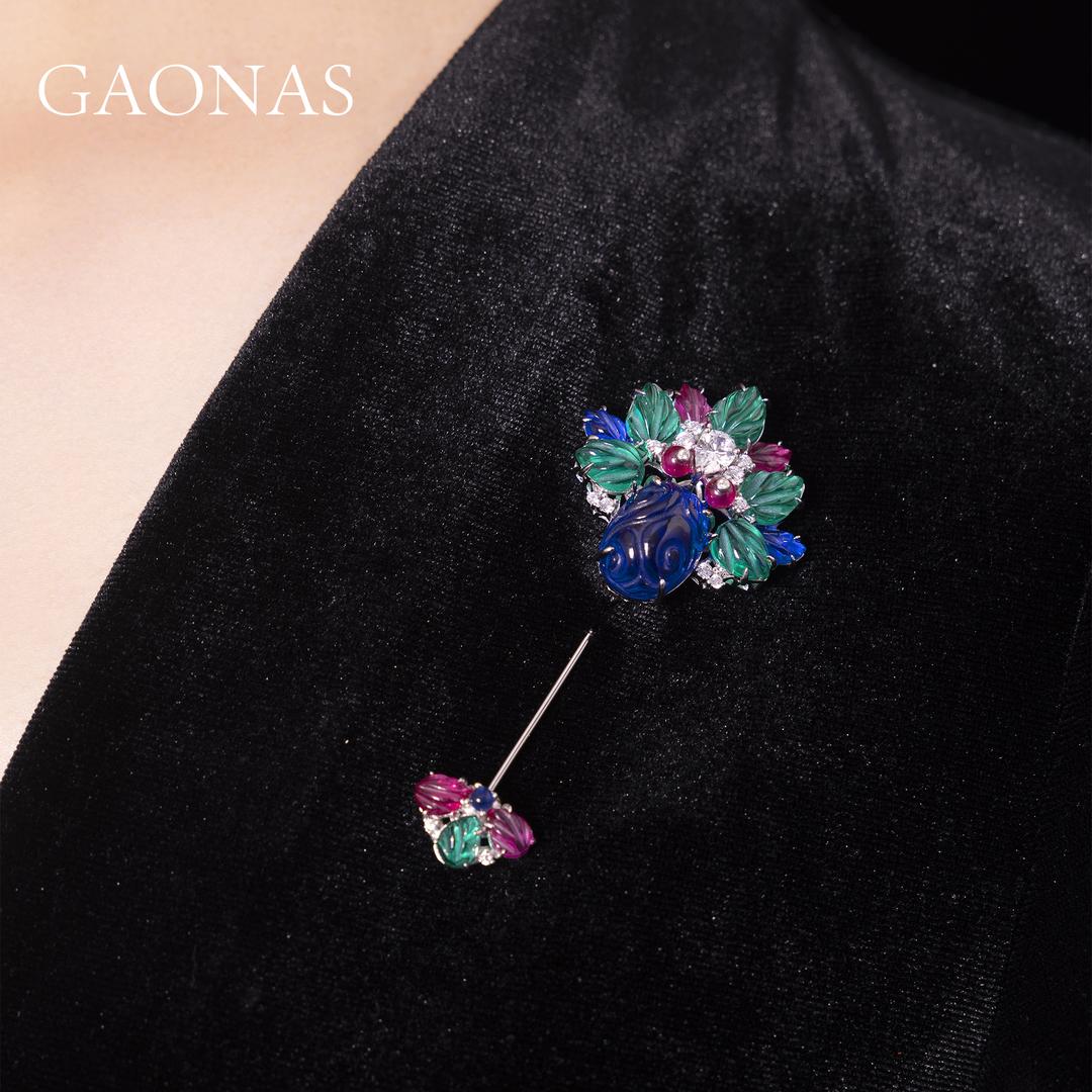 GAONAS Tutti Frutti brooch Cubic Zirconia S925 Silver Artificial woman unisex fashion luxurious jewelry multicolor rich creative gifts 2025 NEW 10238ZB