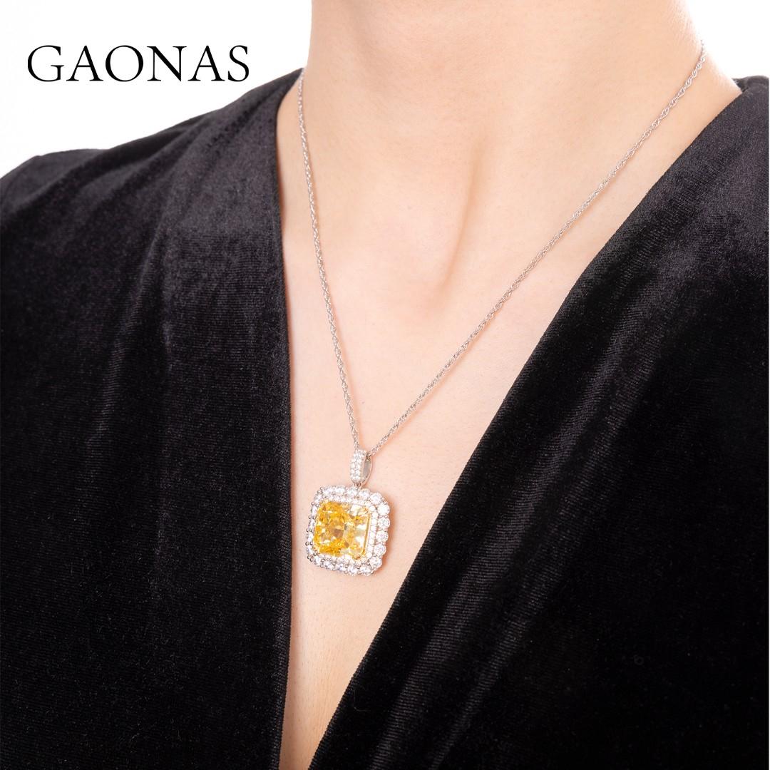GAONAS Fancy Vivid Yellow necklace Cubic Zirconia S925 Silver Artificial woman unisex fashion luxurious jewelry Yellow rich creative gifts 2025 NEW YD052970