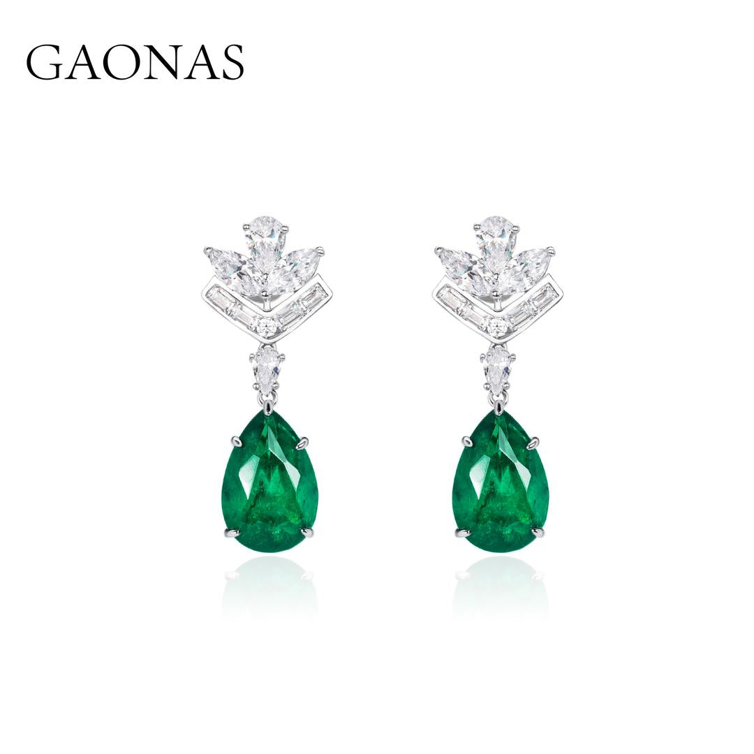 GAONAS Emerald earring Cubic Zirconia S925 Silver Artificial woman unisex fashion luxurious jewelry Green rich creative gifts 2025 NEW 10067EG