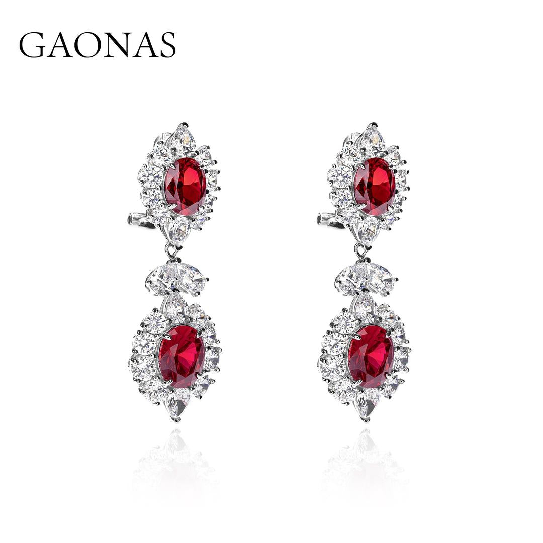 GAONAS Ruby earring Cubic Zirconia S925 Silver Artificial woman unisex fashion luxurious jewelry Red rich creative gifts 2025 NEW RE052966