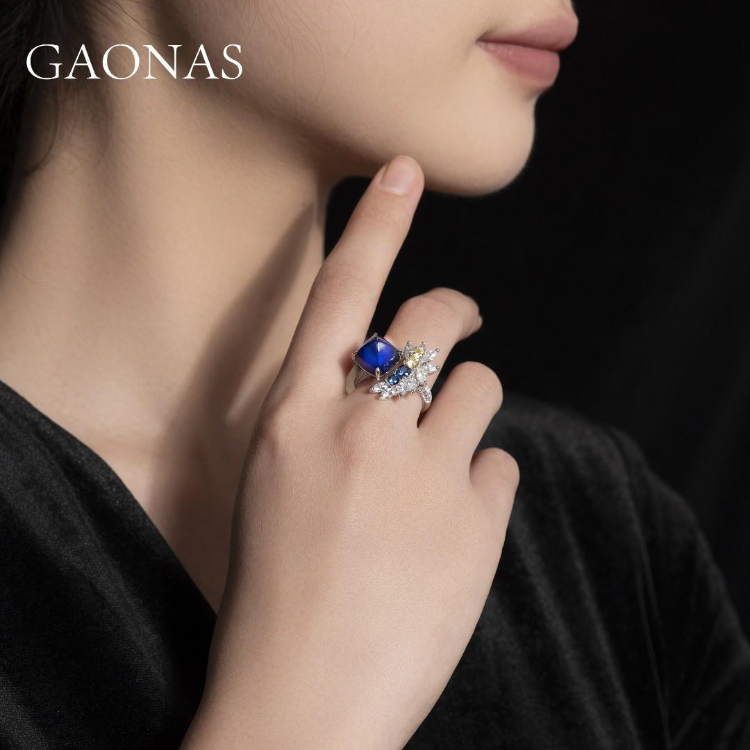 GAONAS Royalblue ring Cubic Zirconia S925 Silver Artificial woman unisex fashion luxurious jewelry Blue rich creative gifts 2025 NEW BJ121330-1