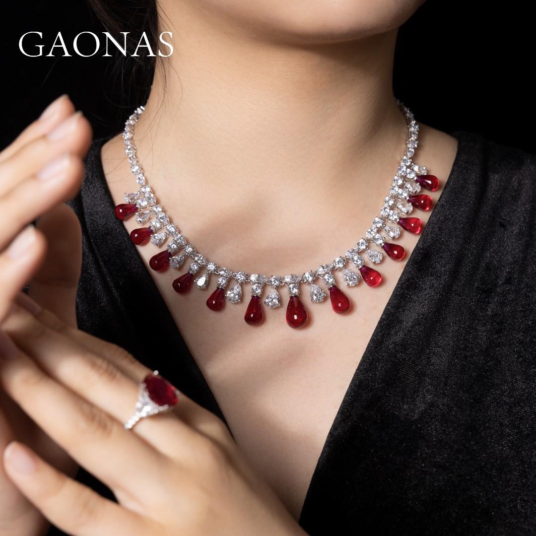 GAONAS Ruby necklace Cubic Zirconia S925 Silver Artificial woman unisex fashion luxurious jewelry Red rich creative gifts 2025 NEW RX048666
