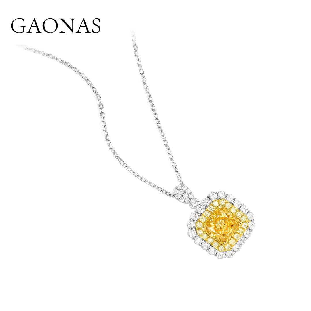 GAONAS Fancy Vivid Yellow necklace Cubic Zirconia S925 Silver Artificial woman unisex fashion luxurious jewelry Yellow rich creative gifts 2025 NEW YX041600