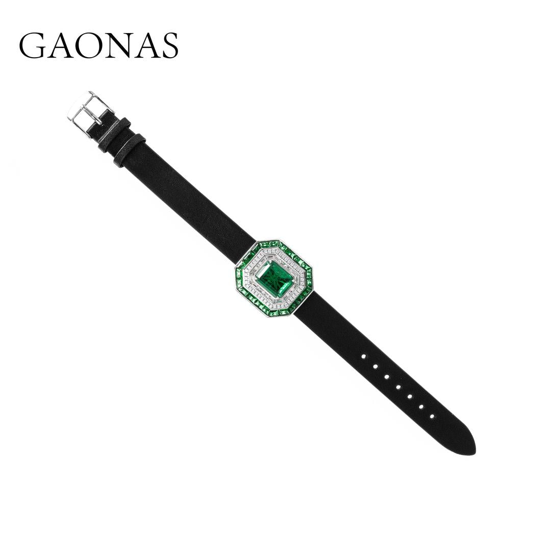 GAONAS Emerald Wristband Cubic Zirconia S925 Silver Artificial woman unisex fashion luxurious jewelry Green rich creative gifts 2025 NEW GS073100