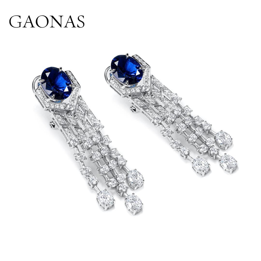 GAONAS Royalblue earring Cubic Zirconia S925 Silver Artificial woman unisex fashion luxurious jewelry Blue rich creative gifts 2025 NEW BE42966