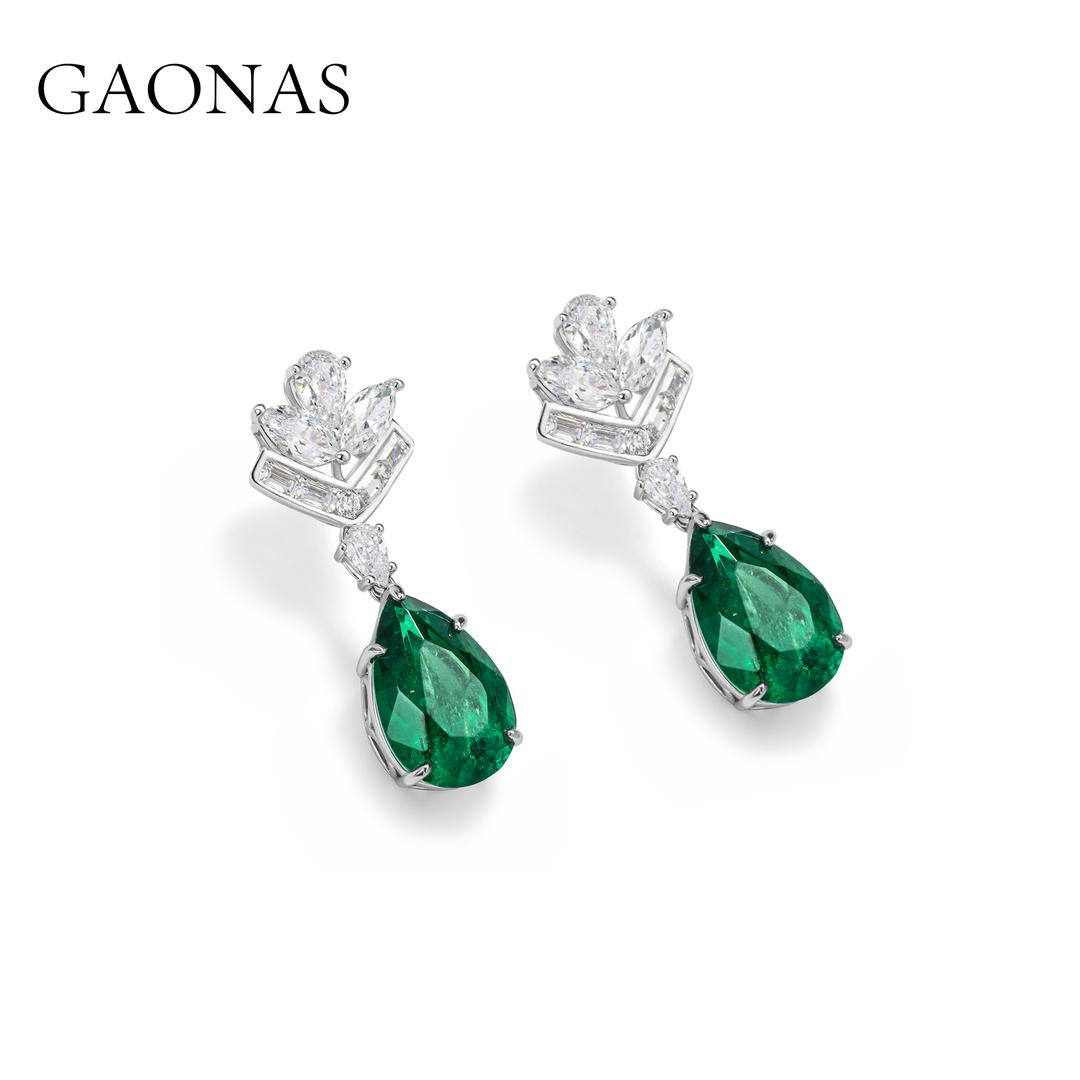 GAONAS Emerald earring Cubic Zirconia S925 Silver Artificial woman unisex fashion luxurious jewelry Green rich creative gifts 2025 NEW 10067EG