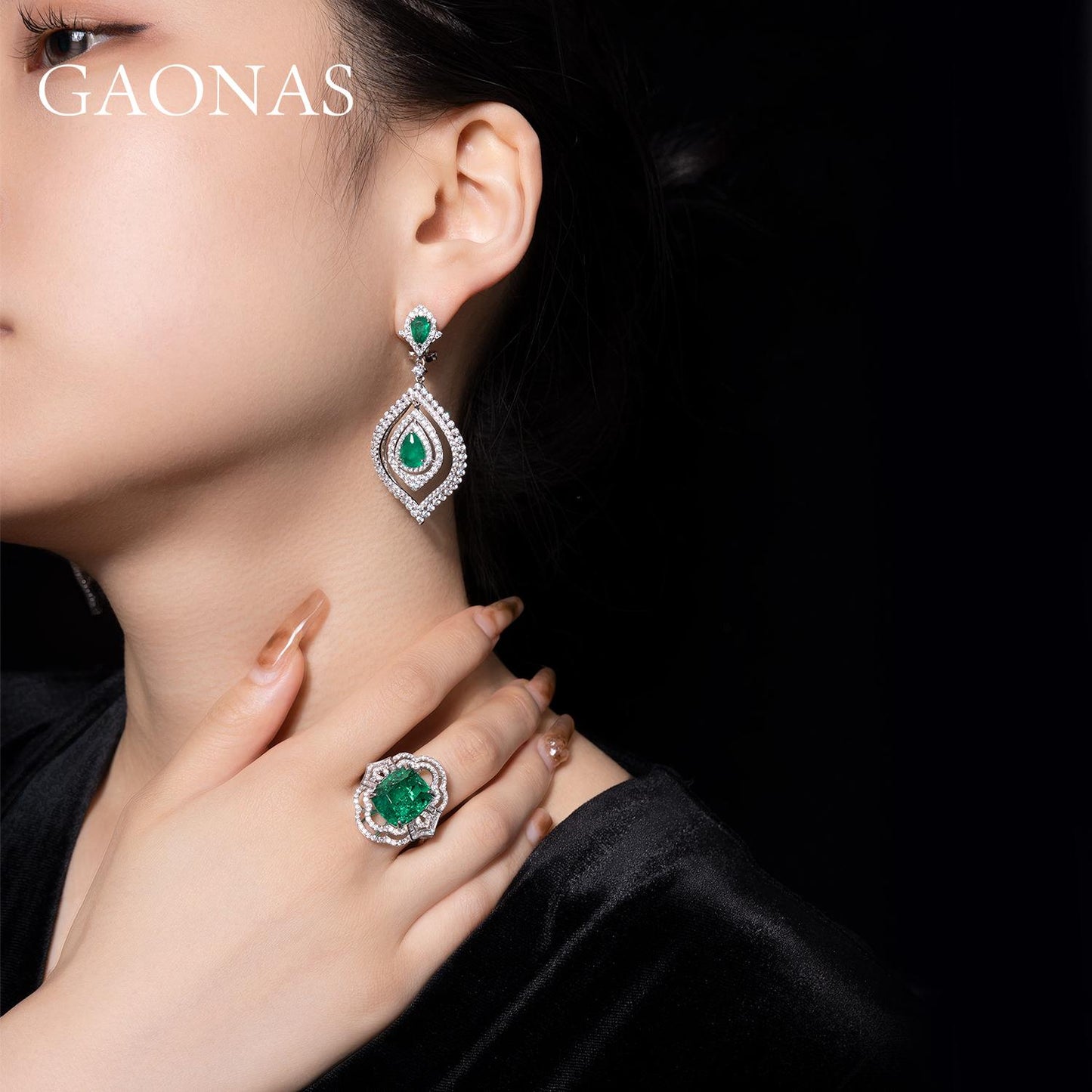 GAONAS Emerald earring Cubic Zirconia S925 Silver Artificial woman unisex fashion luxurious jewelry Green rich creative gifts 2025 NEW GE122400