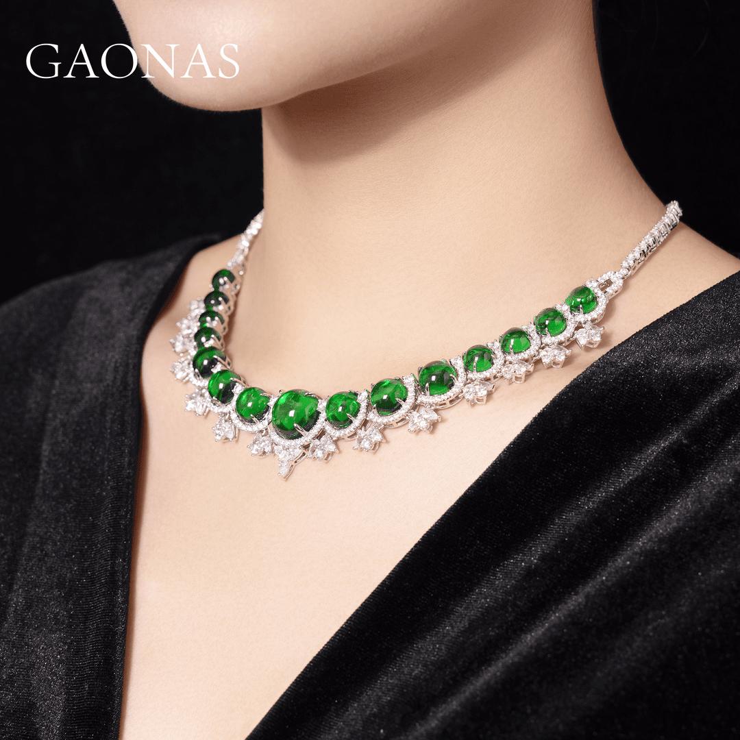 GAONAS Emerald necklace Cubic Zirconia S925 Silver Artificial woman unisex fashion luxurious jewelry Green rich creative gifts 2025 NEW 10099XG