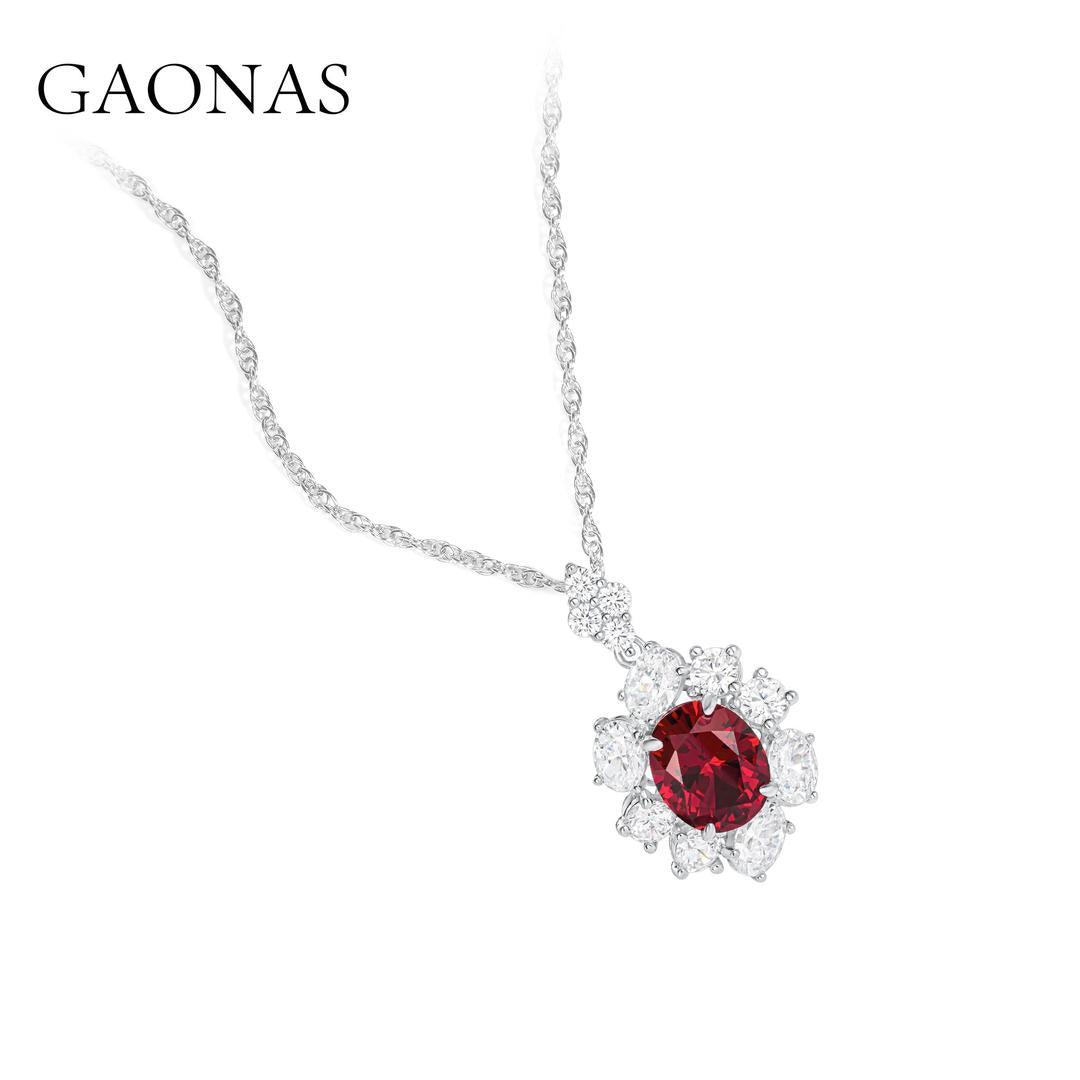 GAONAS Ruby necklace Cubic Zirconia S925 Silver Artificial woman unisex fashion luxurious jewelry Red rich creative gifts 2025 NEW RD052270