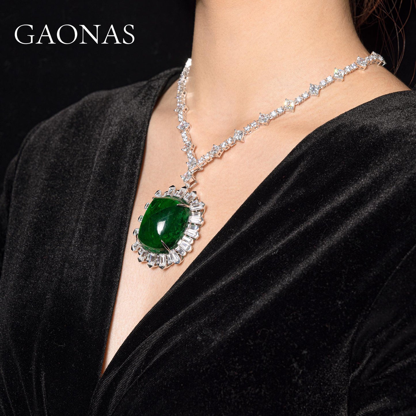 GAONAS Emerald necklace Cubic Zirconia S925 Silver Artificial woman unisex fashion luxurious jewelry Green rich creative gifts 2025 NEW GX129333