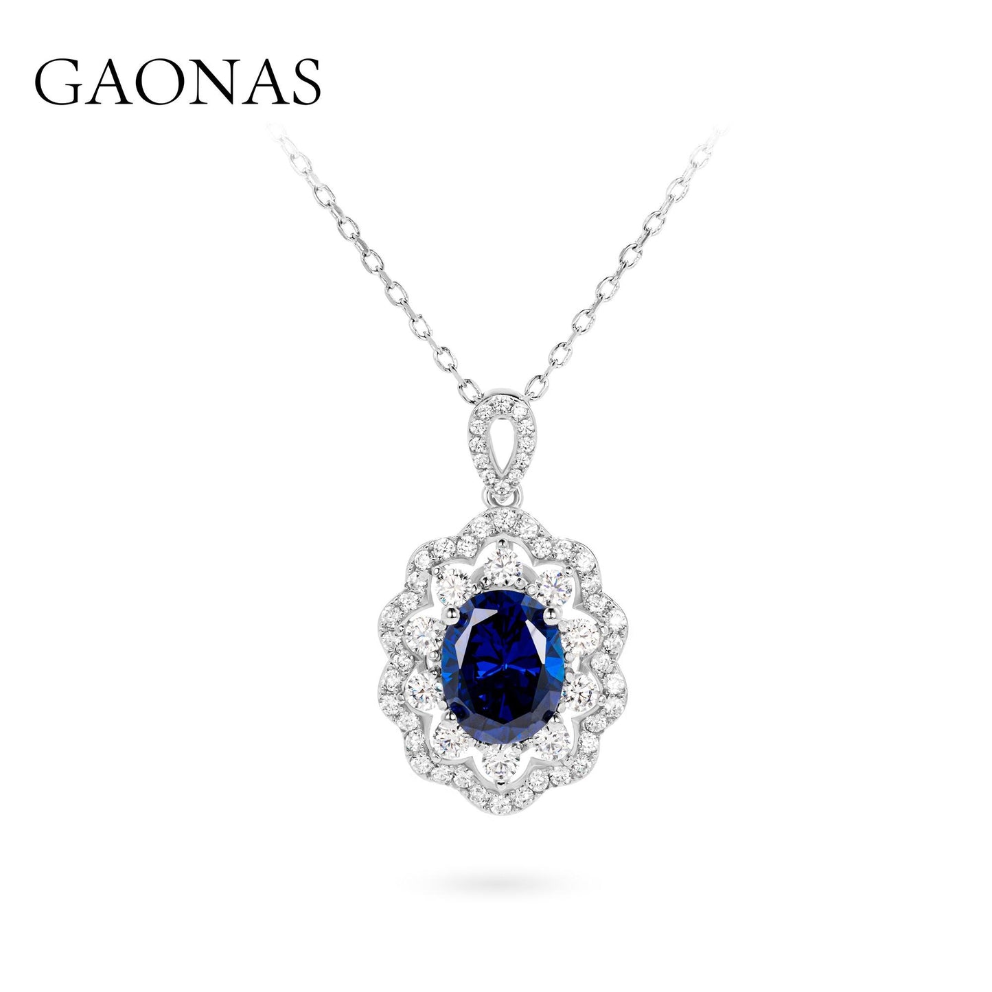 GAONAS Royalblue necklace Cubic Zirconia S925 Silver Artificial woman unisex fashion luxurious jewelry Blue rich creative gift 2025 NEW BX12630