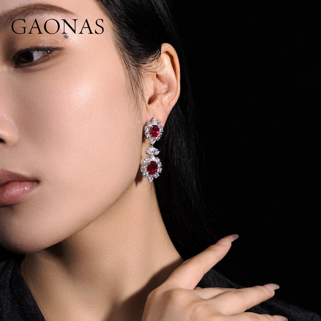 GAONAS Ruby earring Cubic Zirconia S925 Silver Artificial woman unisex fashion luxurious jewelry Red rich creative gifts 2025 NEW RE052966