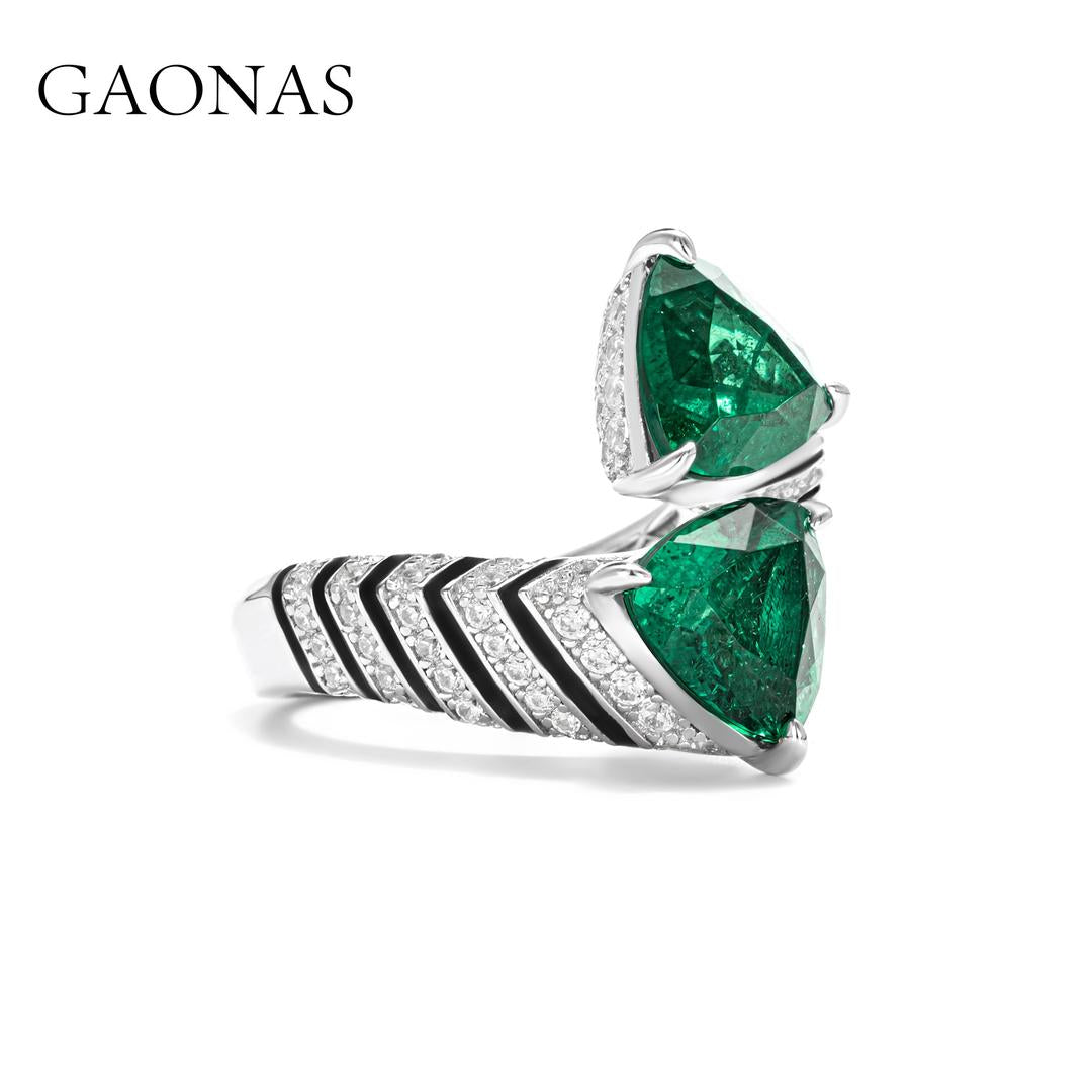 GAONAS Emerald ring Cubic Zirconia S925 Silver Artificial woman unisex fashion luxurious jewelry Green rich creative gifts 2025 NEW GJ041663