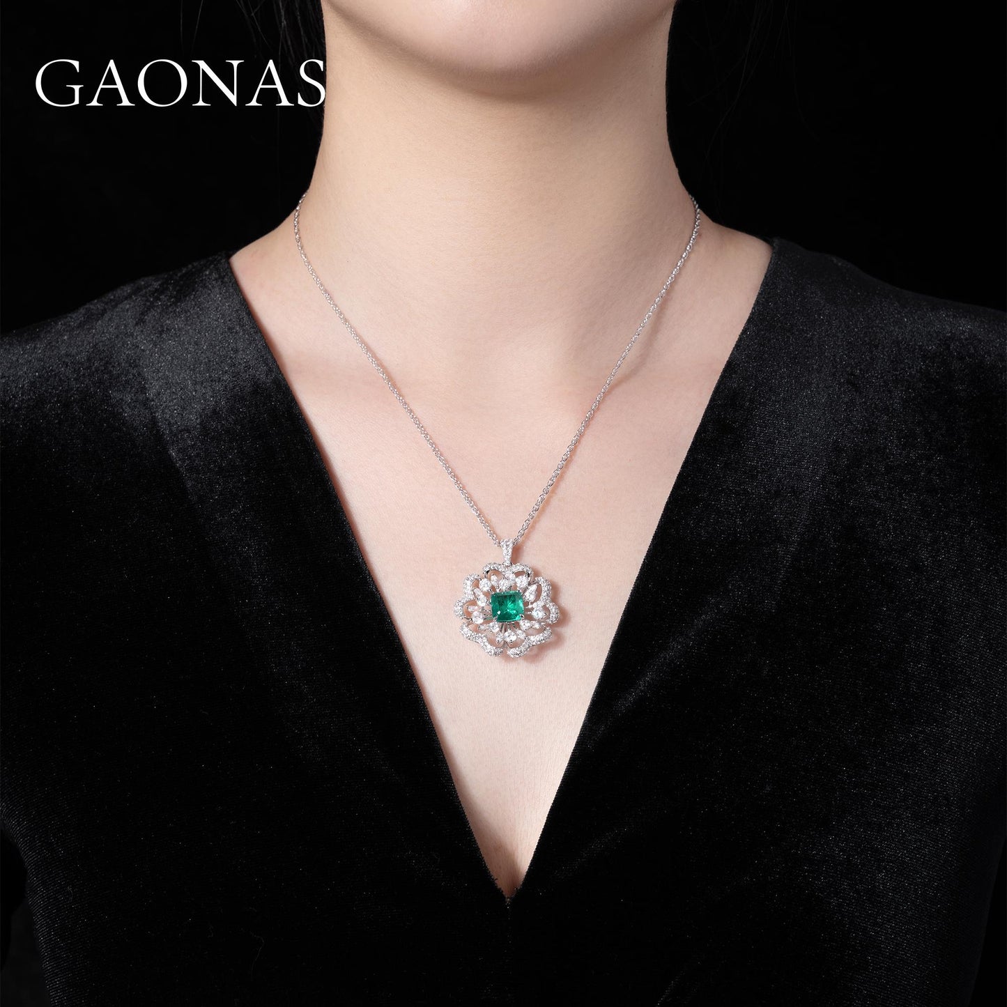 GAONAS Emerald necklace Cubic Zirconia S925 Silver Artificial woman unisex fashion luxurious jewelry Green rich creative gift 2025 NEW GX6996