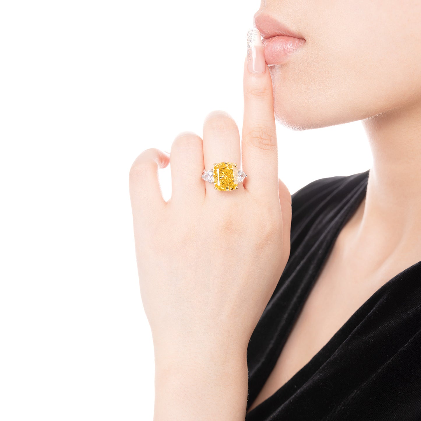 GAONAS Fancy Vivid Yellow ring Cubic Zirconia S925 Silver Artificial woman unisex fashion luxurious jewelry Yellow rich creative gifts 2025 NEW YJ031930