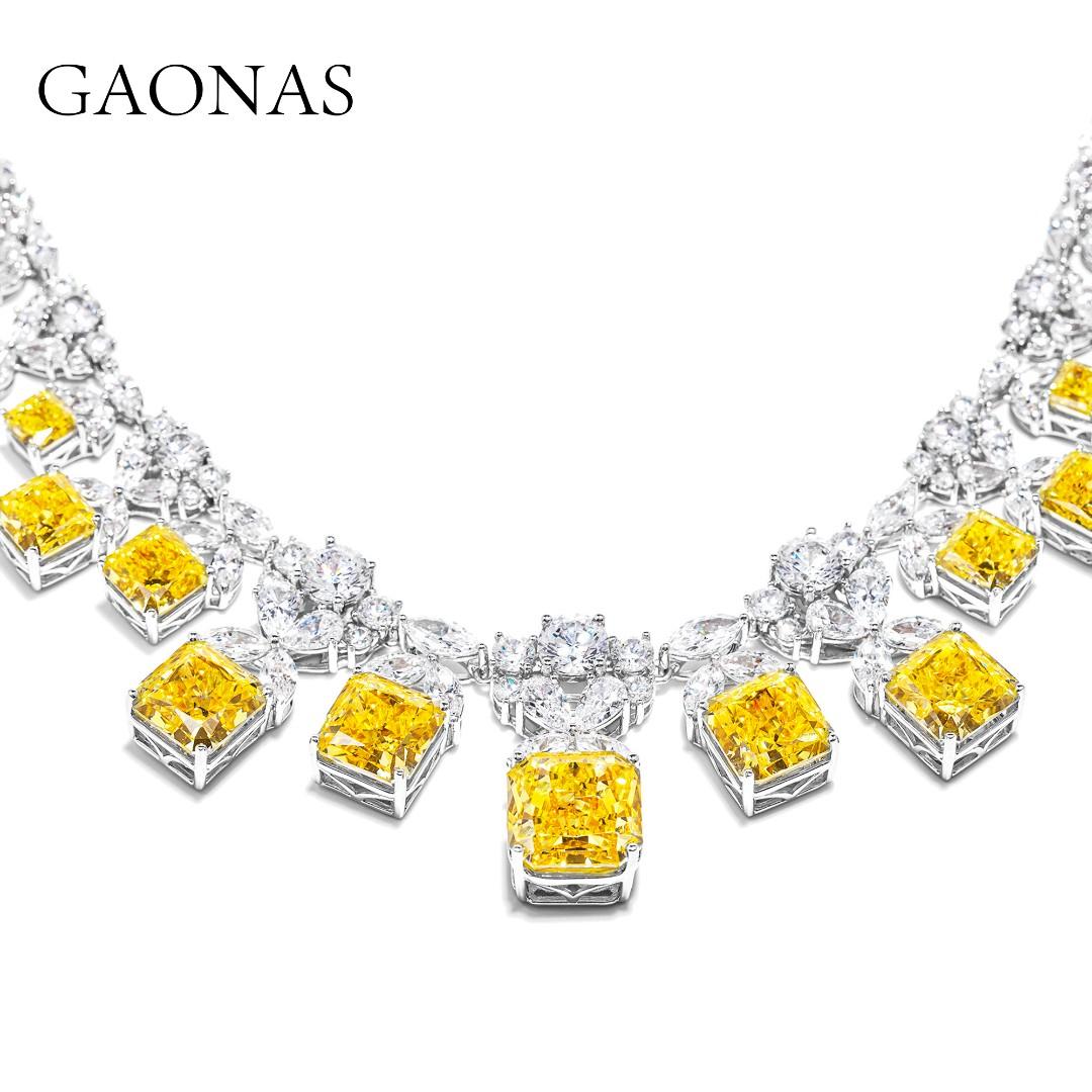 GAONAS Fancy Vivid Yellow necklace Cubic Zirconia S925 Silver Artificial woman unisex fashion luxurious jewelry Yellow rich creative gifts 2025 NEW YX412000