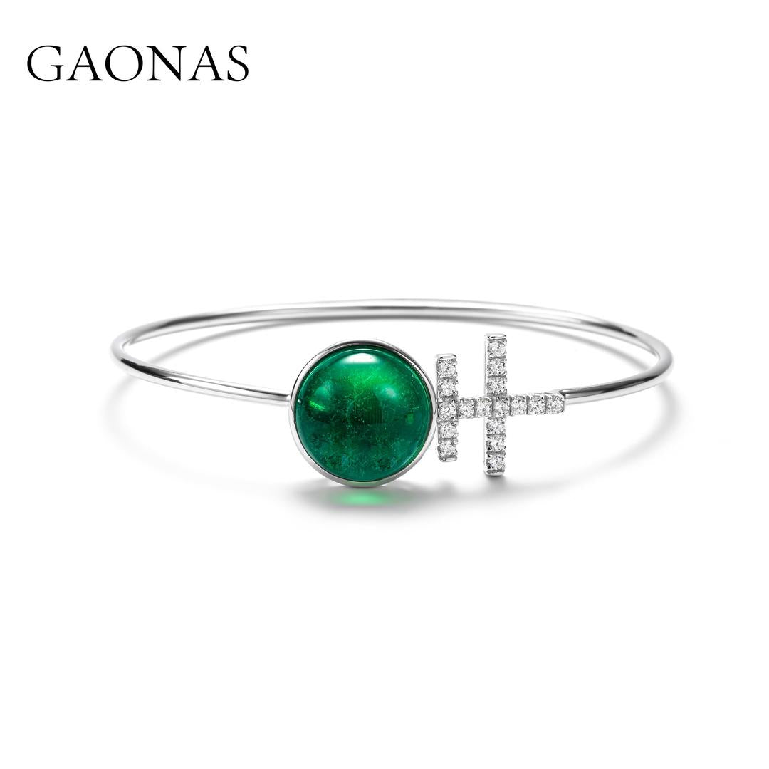 GAONAS Emerald bracelet Cubic Zirconia S925 Silver Artificial woman unisex fashion luxurious jewelry Green rich creative gifts 2025 NEW GS111533