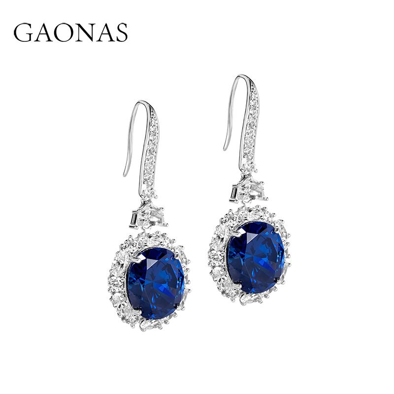 GAONAS Royalblue earring Cubic Zirconia S925 Silver Artificial woman unisex fashion luxurious jewelry Blue rich creative gifts 2025 NEW BE102600