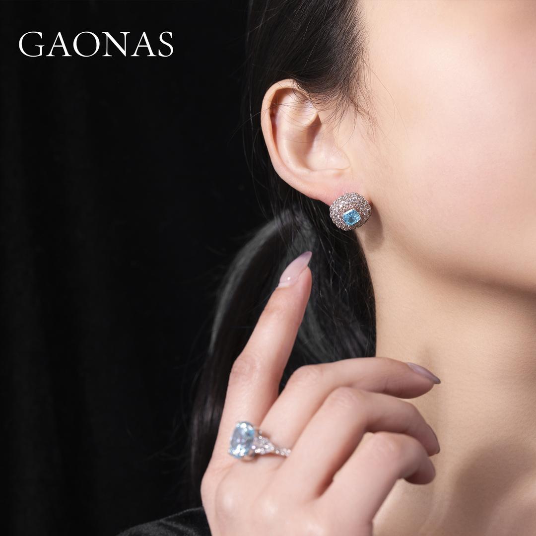 GAONAS Paraiba earring Cubic Zirconia S925 Silver Artificial woman unisex fashion luxurious jewelry Blue rich creative gifts 2025 NEW LE31633