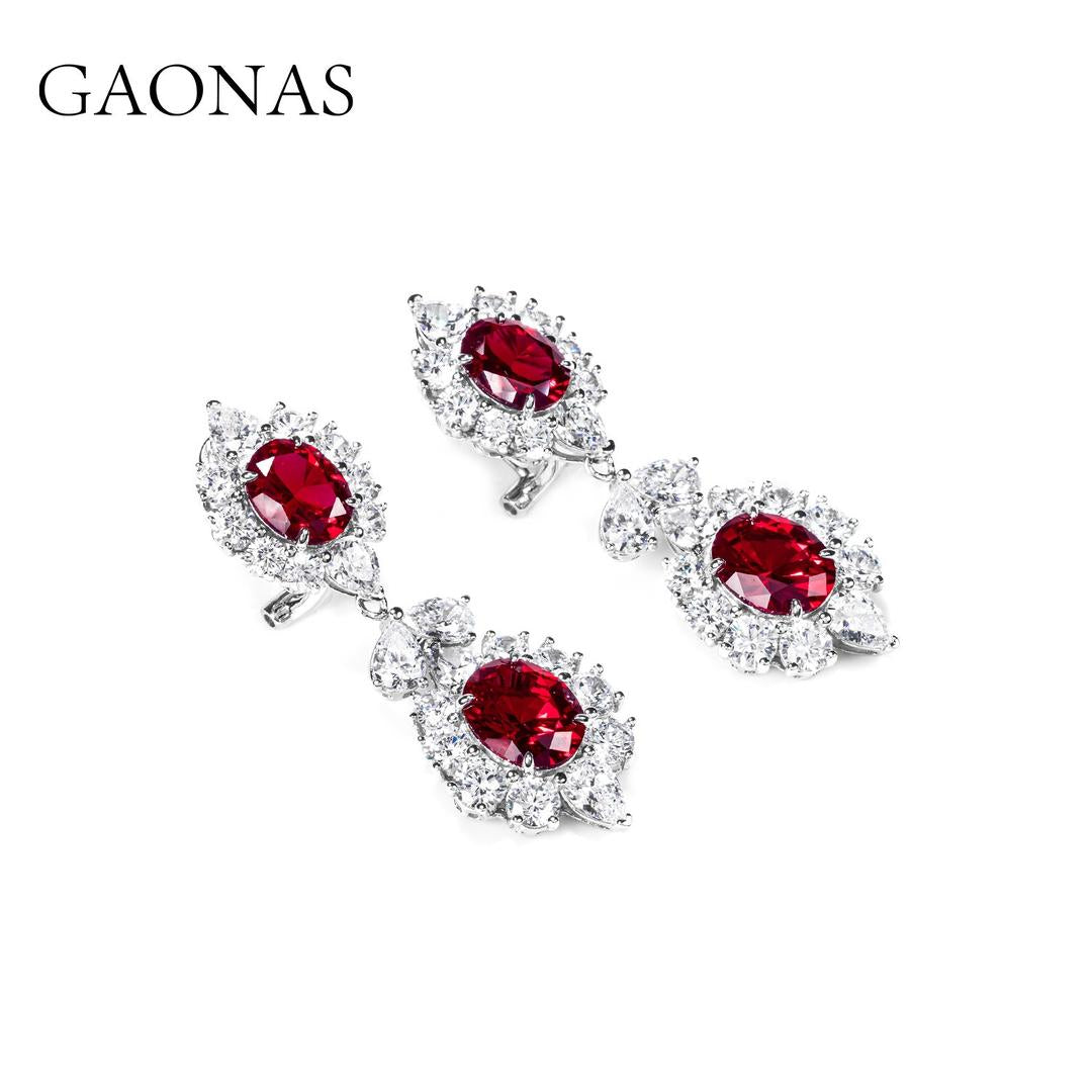 GAONAS Ruby earring Cubic Zirconia S925 Silver Artificial woman unisex fashion luxurious jewelry Red rich creative gifts 2025 NEW RE052966