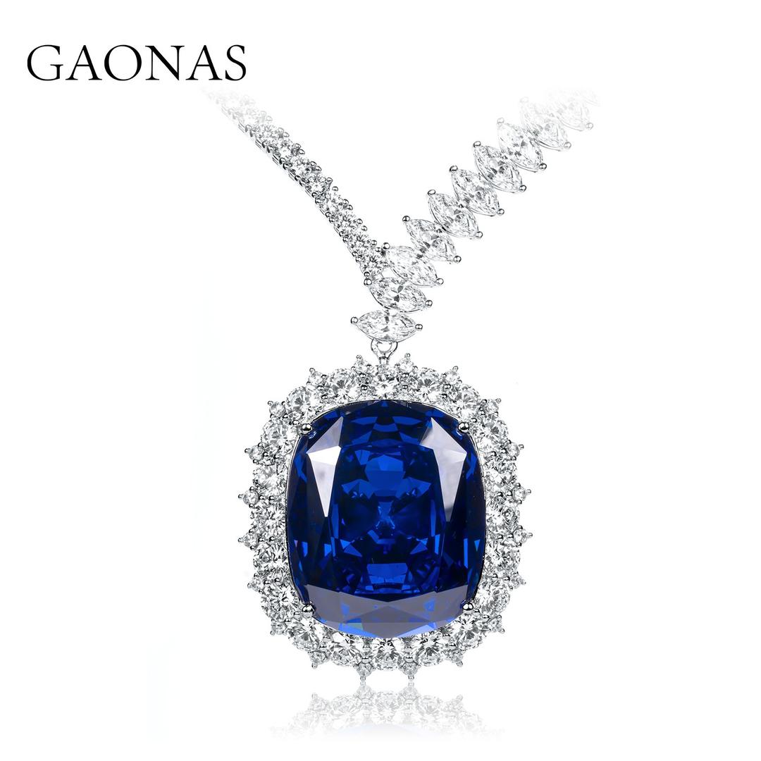 GAONAS Royalblue necklace Cubic Zirconia S925 Silver Artificial woman unisex fashion luxurious jewelry Blue rich creative gifts 2025 NEW BD19666