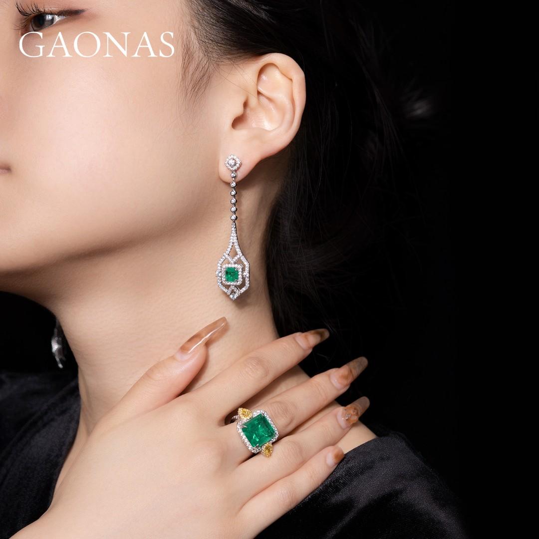 GAONAS Emerald earring Cubic Zirconia S925 Silver Artificial woman unisex fashion luxurious jewelry Green rich creative gifts 2025 NEW GE111816