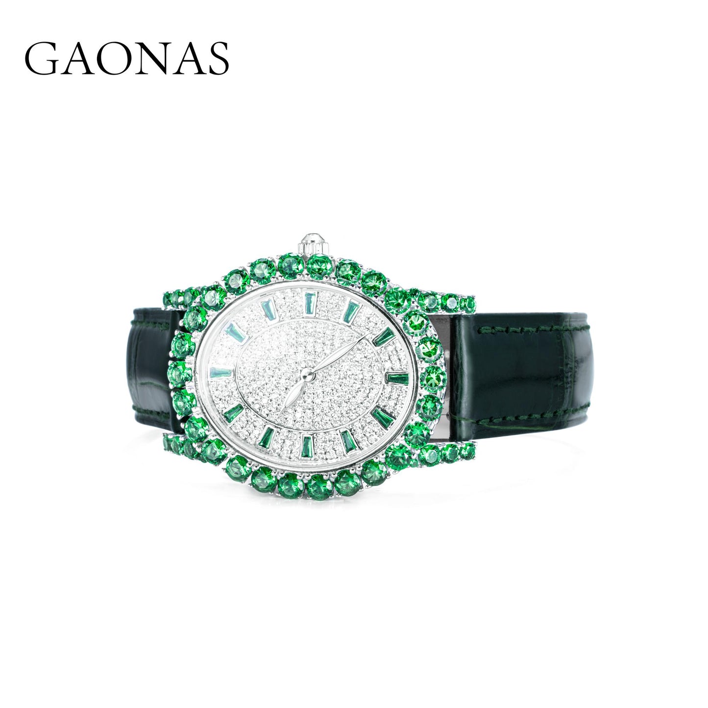GAONAS Emerald watch Cubic Zirconia S925 Silver Artificial woman unisex fashion luxurious jewelry Green rich creative gifts 2025 NEW 10514SG
