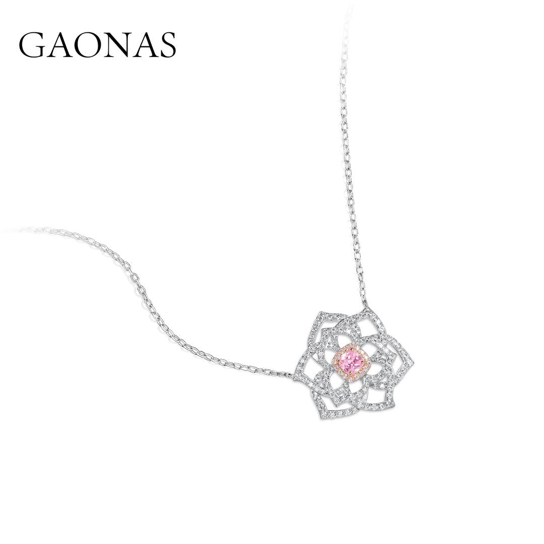 GAONAS Sakura Pink necklace Cubic Zirconia S925 Silver Artificial woman unisex fashion luxurious jewelry Pink rich creative gift 2025 NEW FX116633