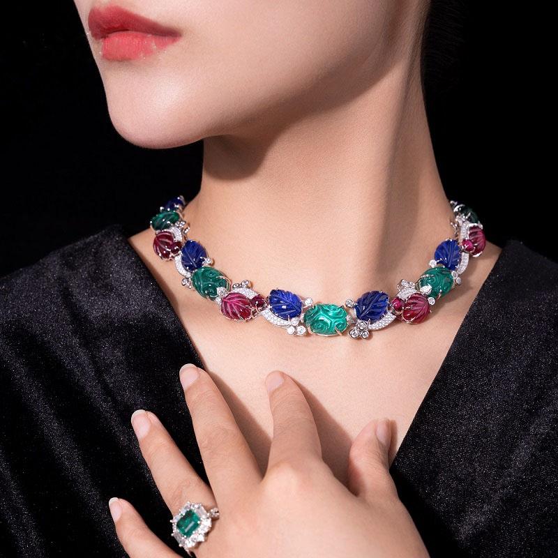 GAONAS Tutti Frutti necklace Cubic Zirconia S925 Silver Artificial woman unisex fashion luxurious jewelry multicolor rich creative gifts 2025 NEW 10109XG