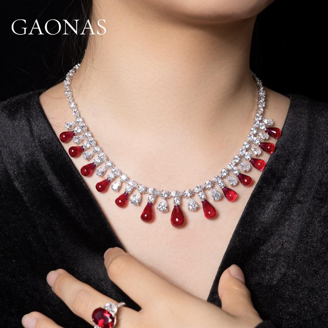 GAONAS Ruby necklace Cubic Zirconia S925 Silver Artificial woman unisex fashion luxurious jewelry Red rich creative gifts 2025 NEW RX048666