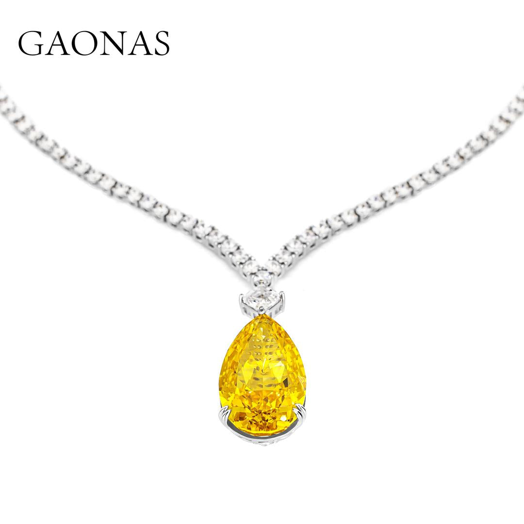 GAONAS Fancy Vivid Yellow necklace Cubic Zirconia S925 Silver Artificial woman unisex fashion luxurious jewelry Yellow rich creative gifts 2025 NEW YX045333
