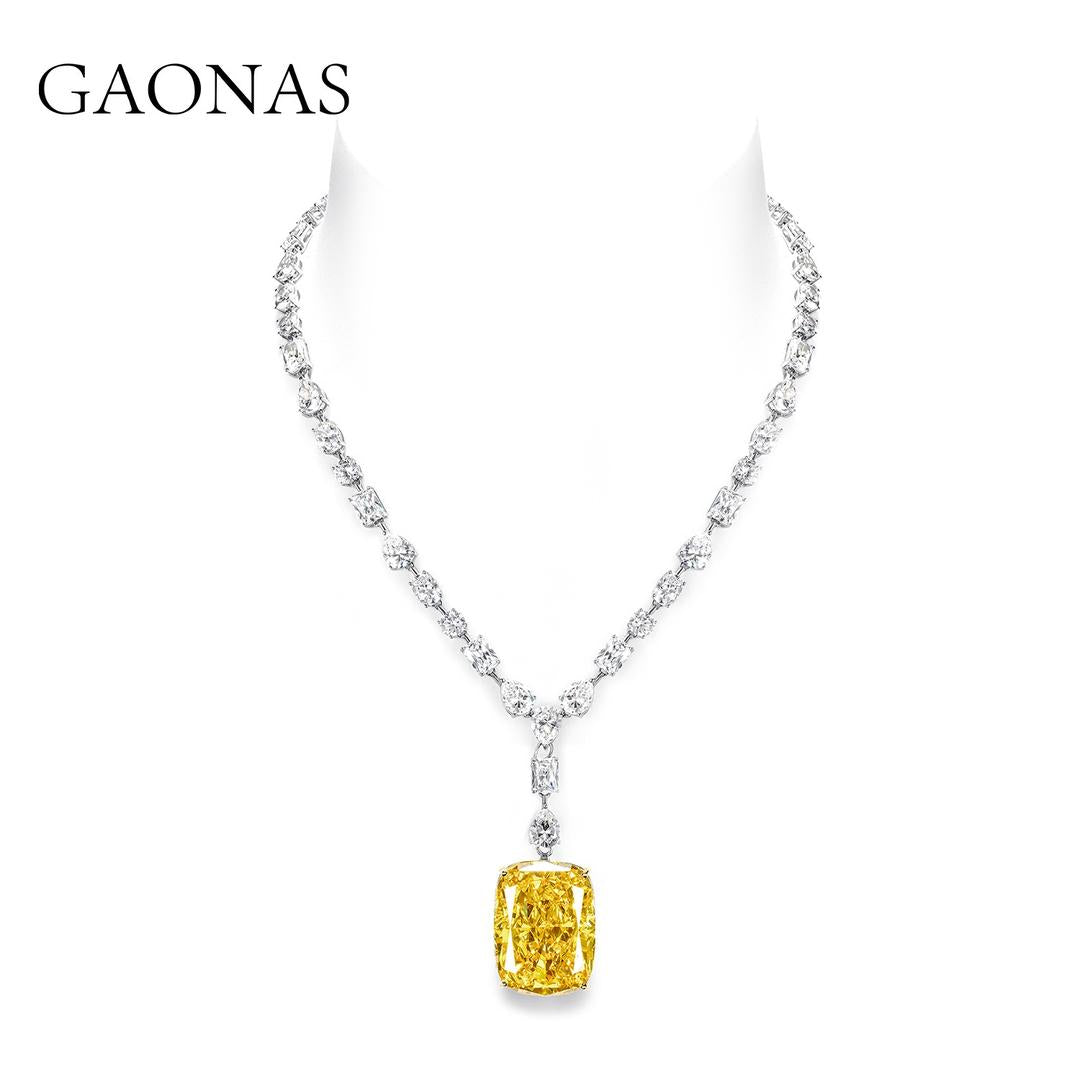 GAONAS Fancy Vivid Yellow necklace Cubic Zirconia S925 Silver Artificial woman unisex fashion luxurious jewelry Yellow rich creative gifts 2025 NEW YX107266
