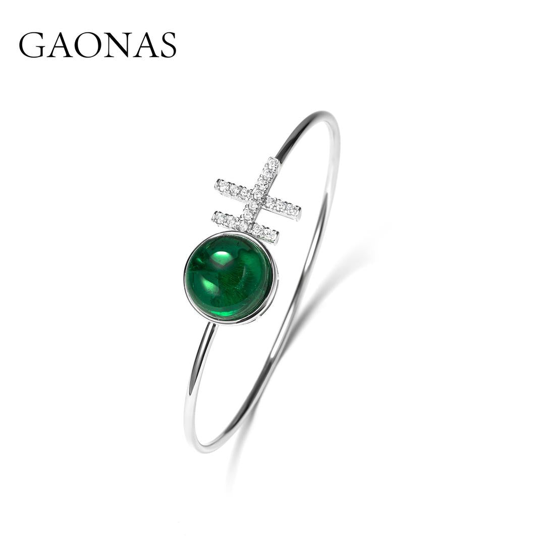 GAONAS Emerald bracelet Cubic Zirconia S925 Silver Artificial woman unisex fashion luxurious jewelry Green rich creative gifts 2025 NEW GS111533