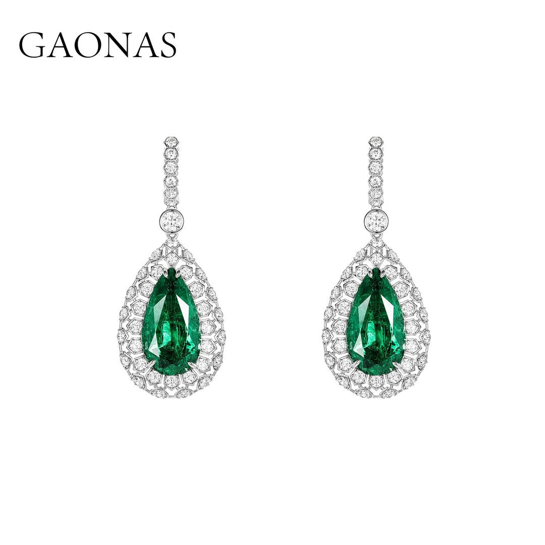 GAONAS Emerald earring Cubic Zirconia S925 Silver Artificial woman unisex fashion luxurious jewelry Green rich creative gifts 2025 NEW GE075200