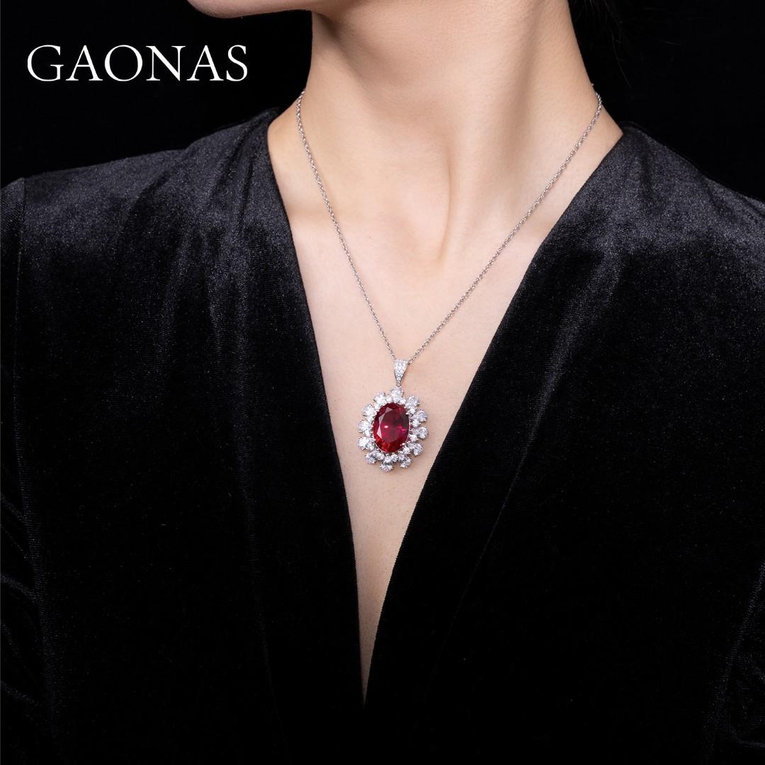 GAONAS Ruby necklace Cubic Zirconia S925 Silver Artificial woman unisex fashion luxurious jewelry Red rich creative gifts 2025 NEW RX053840