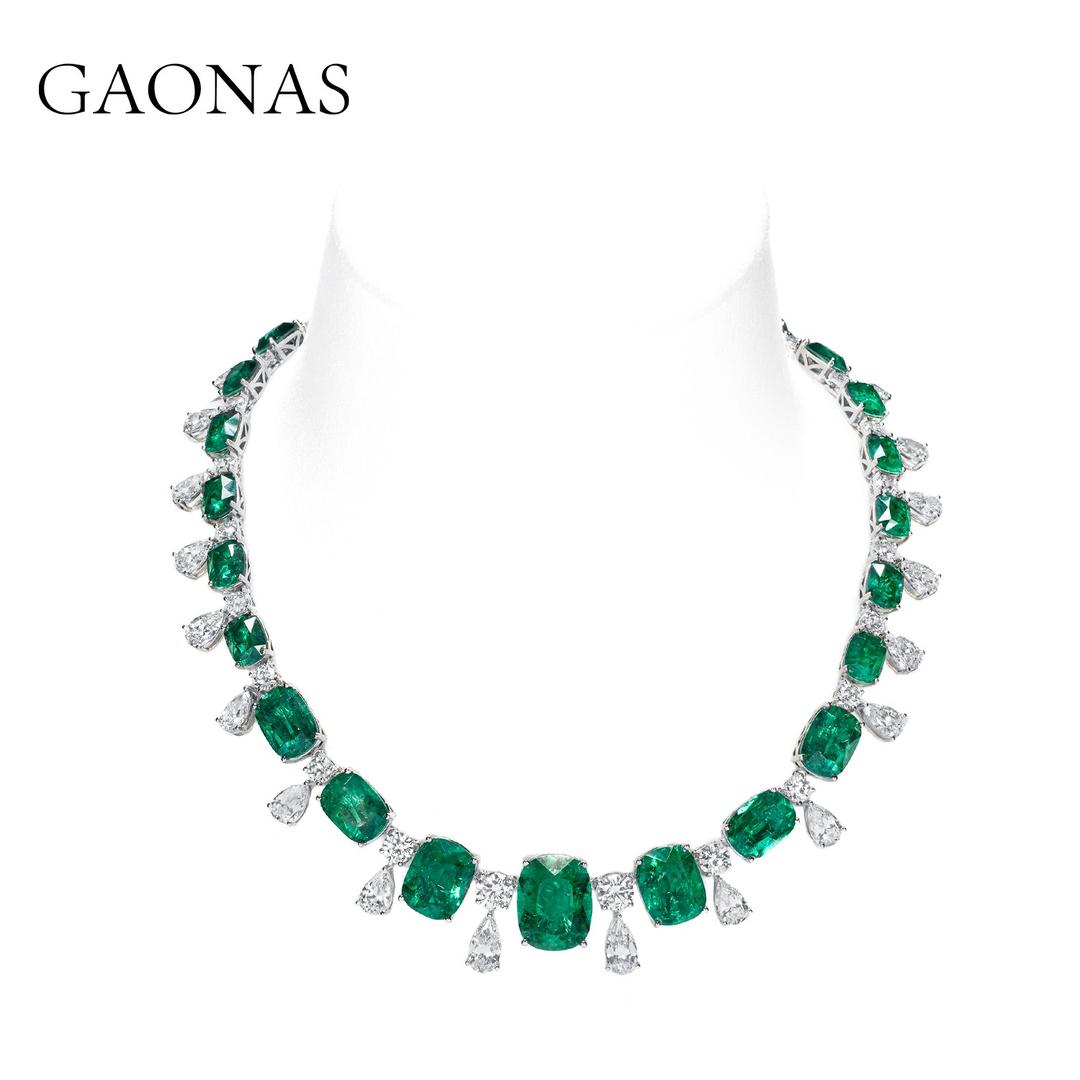 GAONAS Emerald necklace Cubic Zirconia S925 Silver Artificial woman unisex fashion luxurious jewelry Green rich creative gifts 2025 NEW GX0316600