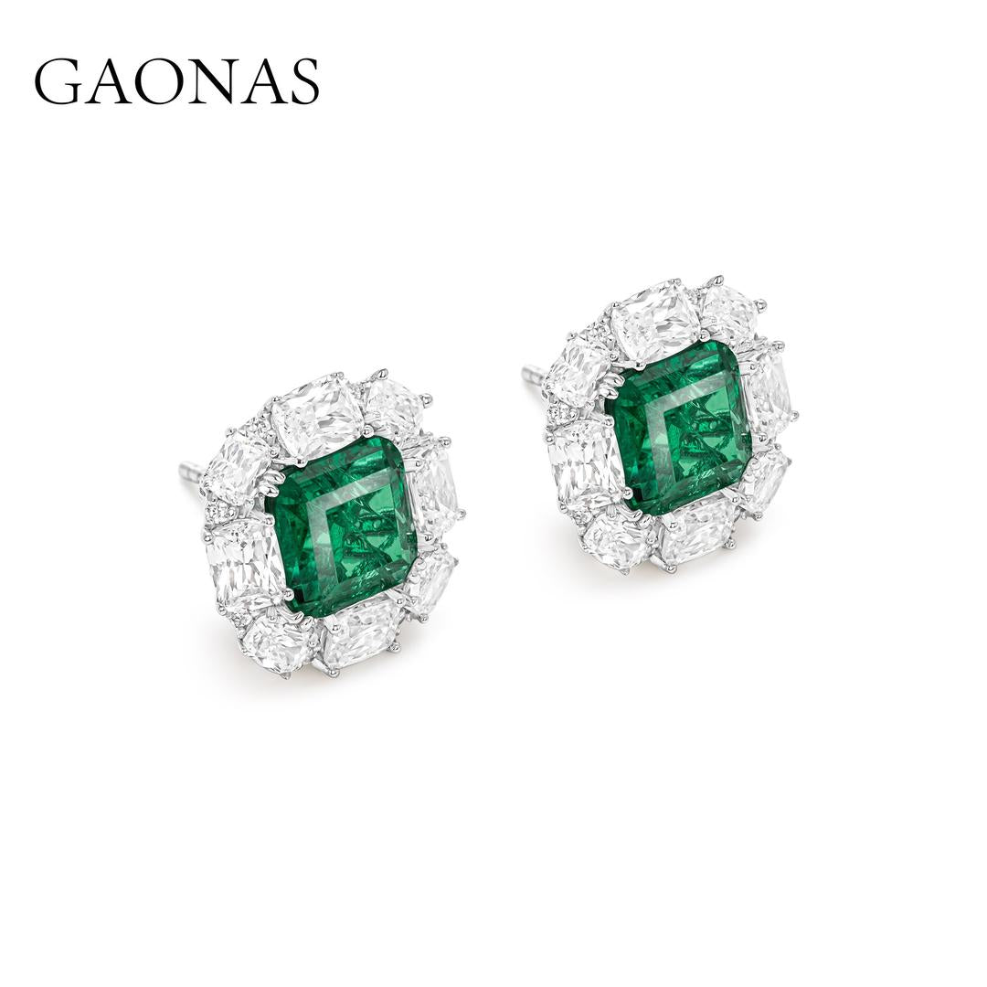GAONAS Emerald earring Cubic Zirconia S925 Silver Artificial woman unisex fashion luxurious jewelry Green rich creative gifts 2025 NEW GE031330