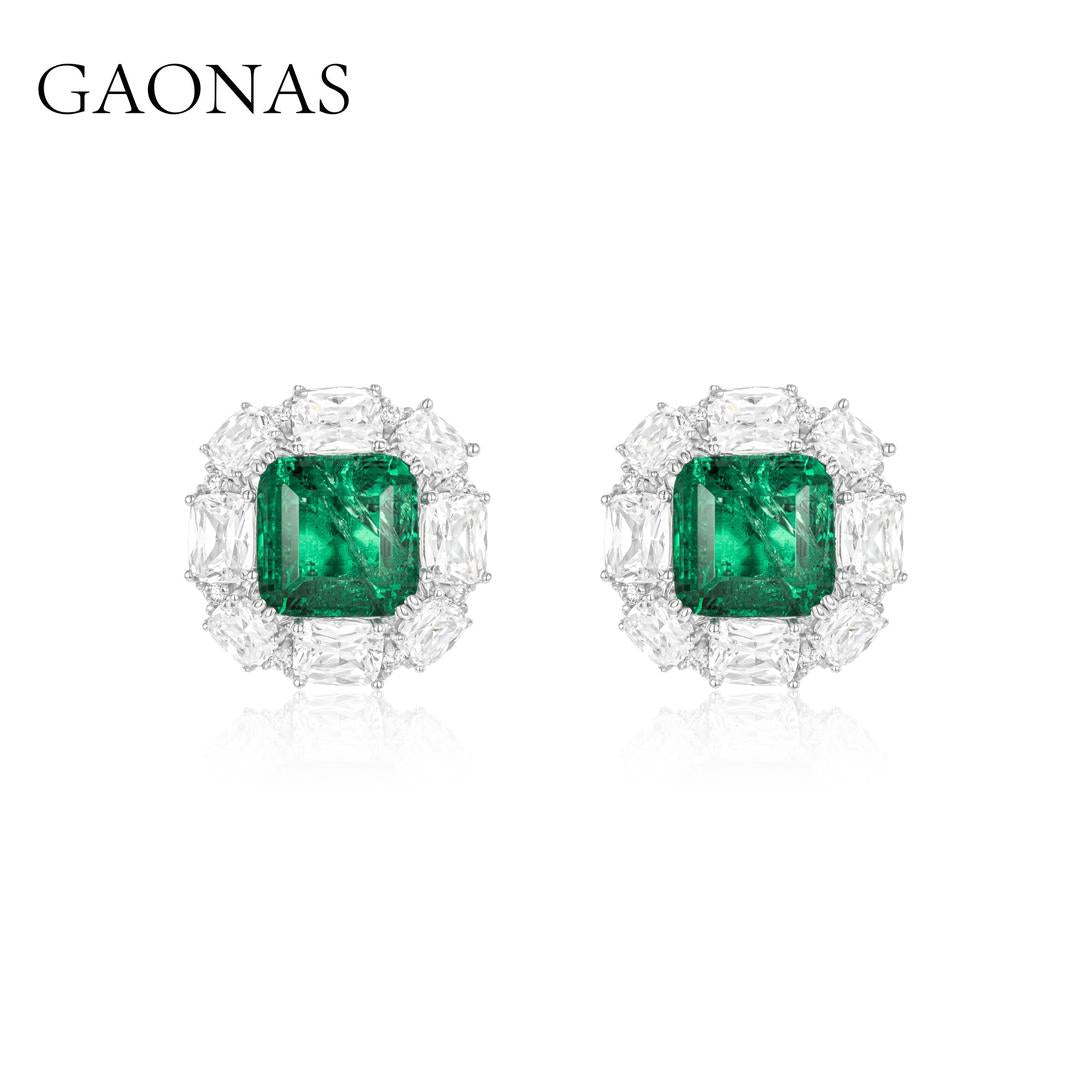 GAONAS Emerald earring Cubic Zirconia S925 Silver Artificial woman unisex fashion luxurious jewelry Green rich creative gifts 2025 NEW GE031330