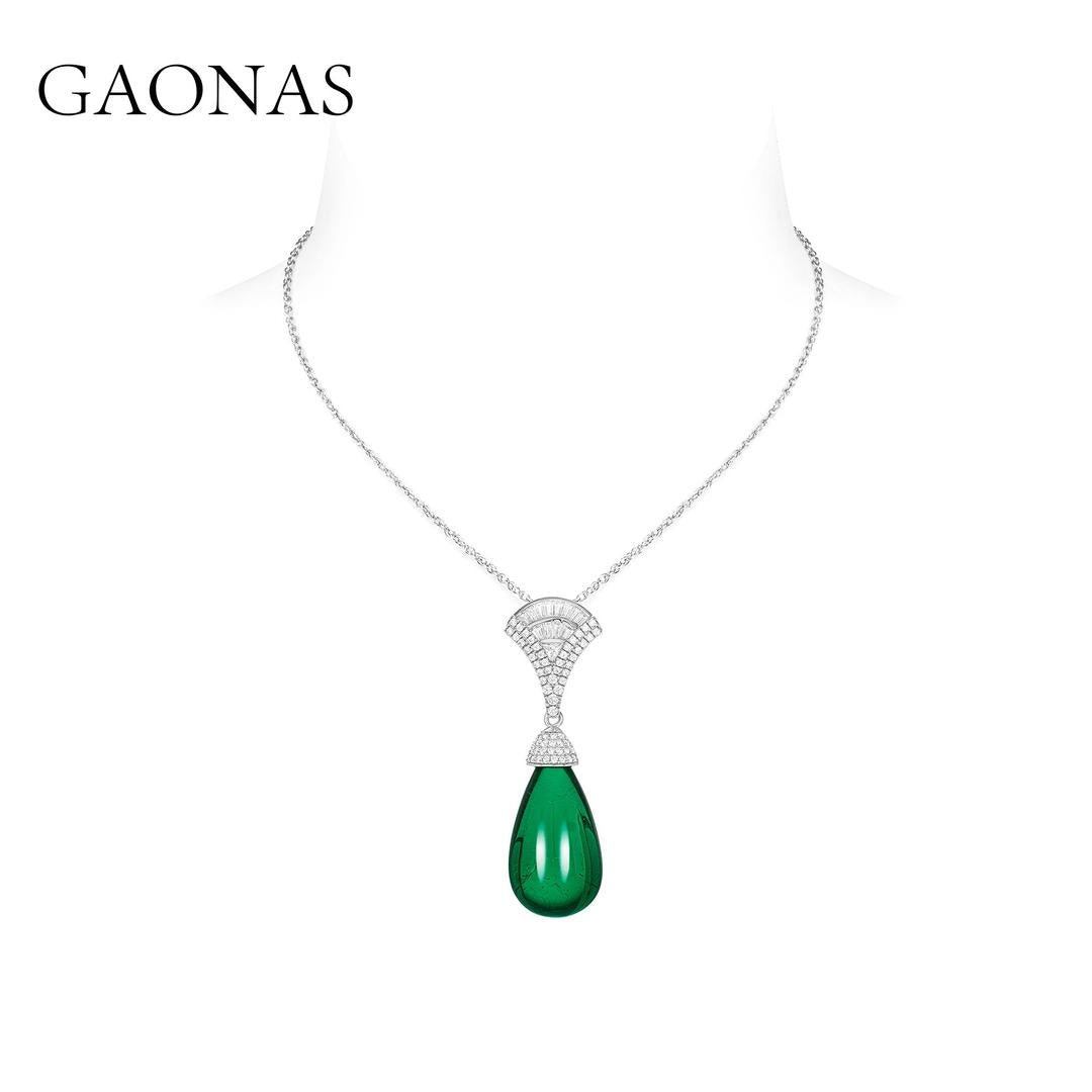 GAONAS Emerald necklace Cubic Zirconia S925 Silver Artificial woman unisex fashion luxurious jewelry Green rich creative gifts 2025 NEW GX043066